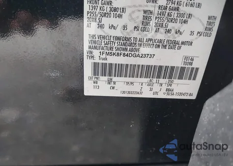 2013 Ford Explorer Limited z USA, uszkodzony, nr VIN 1FM5K8F84DGA23737